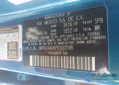 2023 Kia Rio S from USA, damaged, VIN 3KPA24AD6PE557598